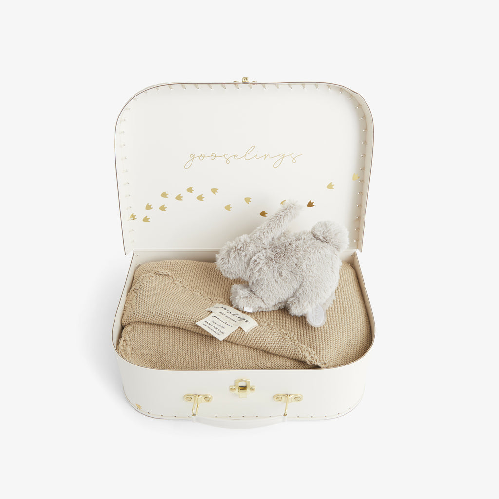 Cozy Gift Set which includes: Knit Blanket in Beige and Cuddle Toy