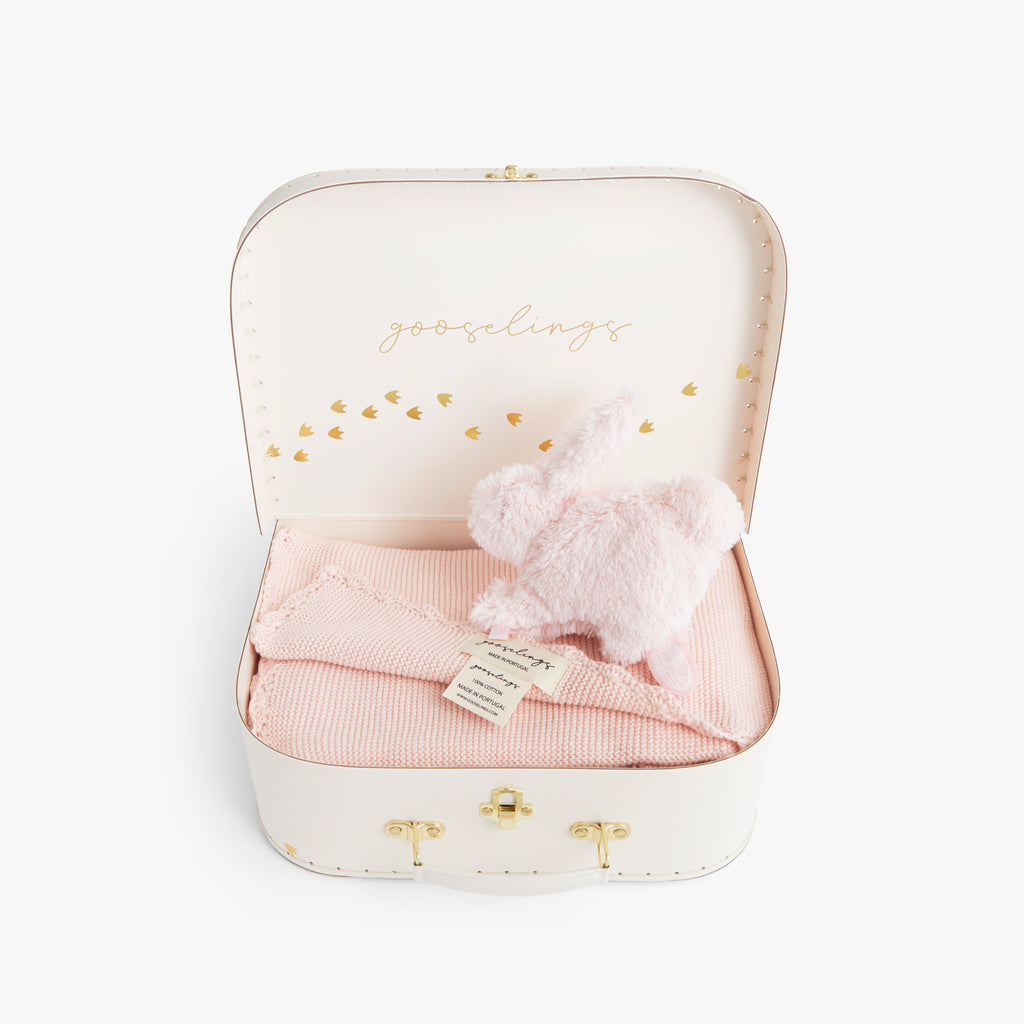 Cozy Gift Set which includes: Knit Blanket in Pink and Cuddle Toy