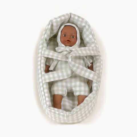 Baby Doll in Grey Bassinet