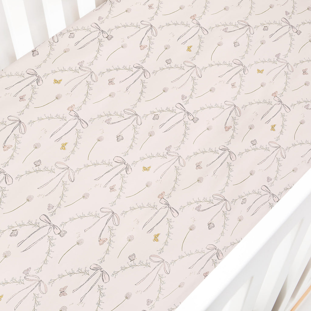 Bows & Butterfly Kisses Crib Sheet in Pink