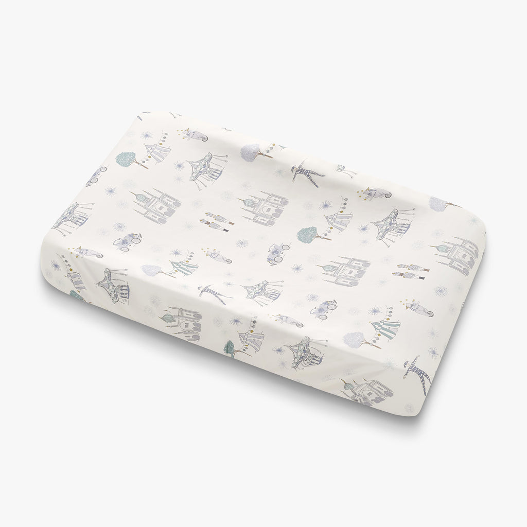 Changing Mat in Adventure in Wonderland Print in Aqua