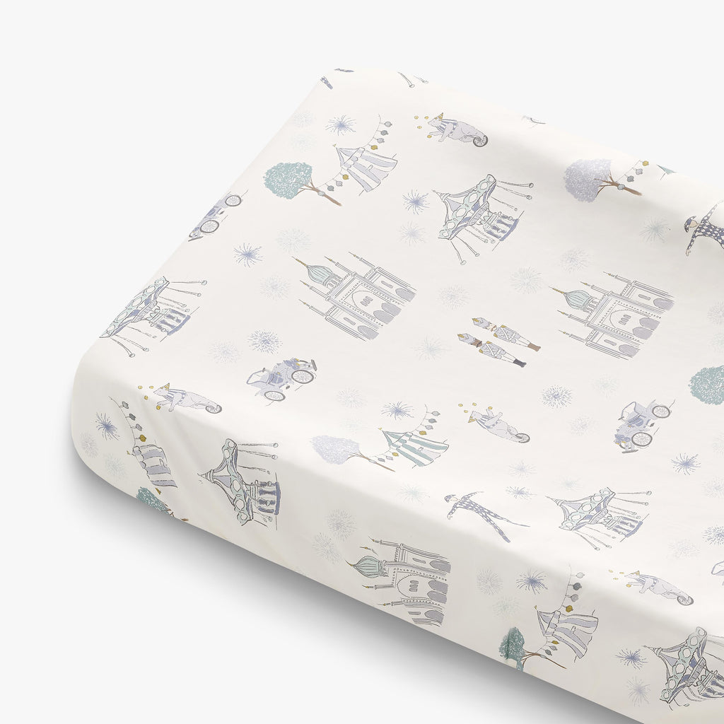 Changing Mat in Adventure in Wonderland Print in Aqua