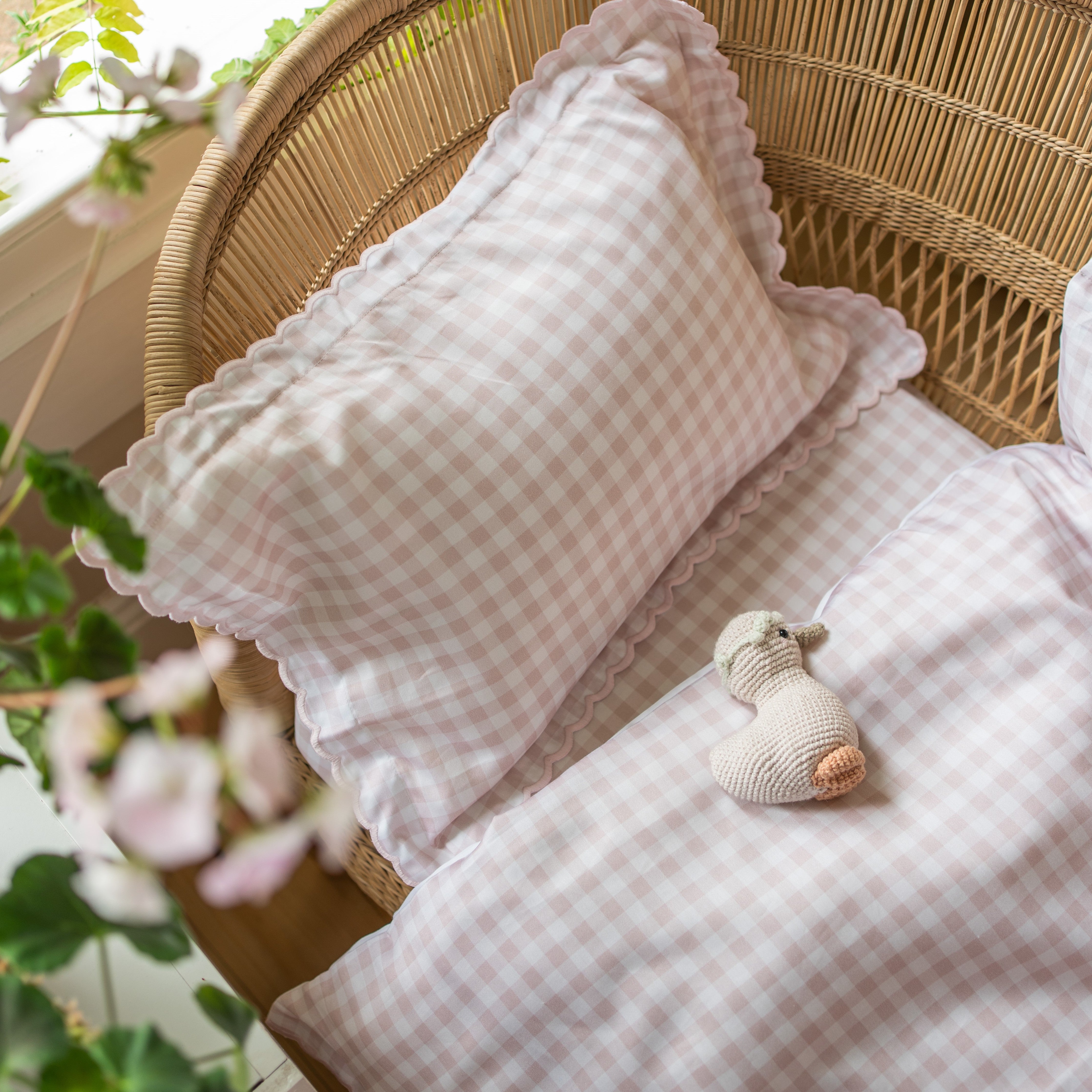 Pink gingham online pillow